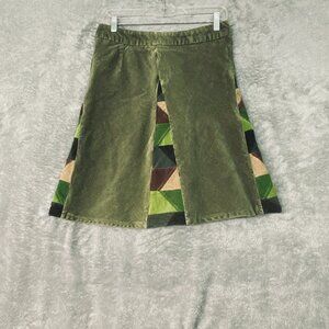 Women's Skirt Patchwork Green Reworked Corduroy Handmade Boho Festival Size 6